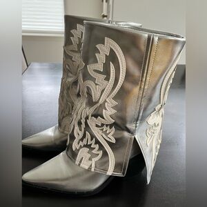 Silver Embroidered Ankle Boots